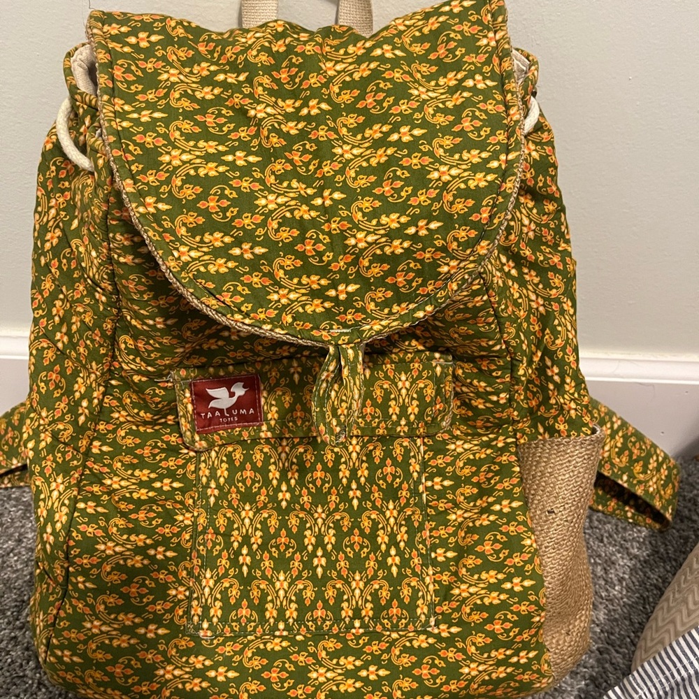 Taaluma Green and Yellow Patterned Backpack